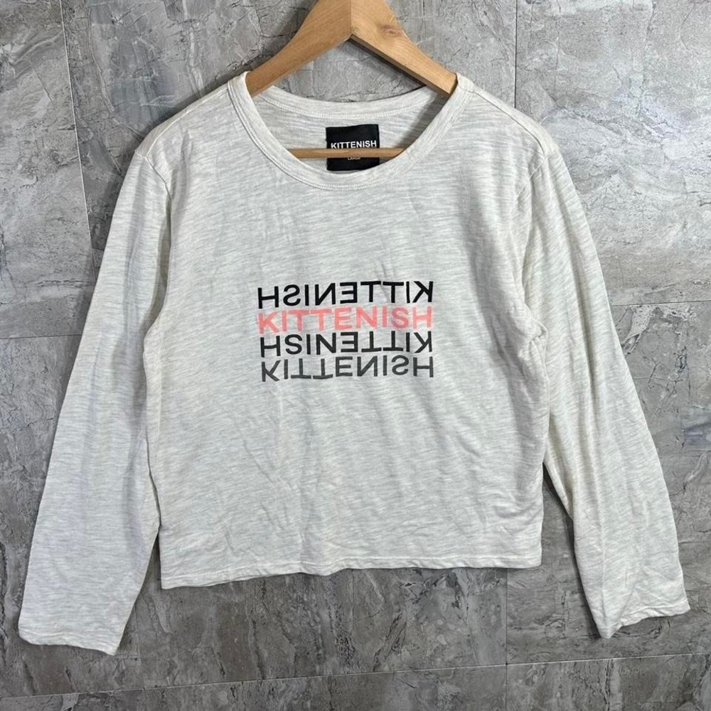 Kittenish grey long sleeve t shirt Woman's Size L #kawaii #pastel #Top #summer